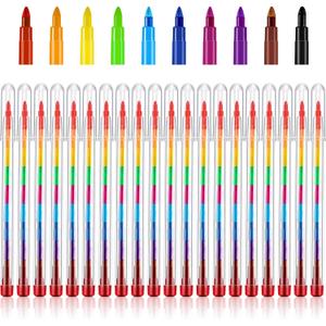 Outus 20 Pcs Stackable Crayons Colorful Stacking Buildable Crayons Party Favors DIY Rainbow Pencils for School Office Birthday Party, 10 Colors