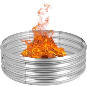 OUSHENG Galvanized Fire Pit Ring for Outside Wood Burning, Metal Firepit Liner for Above Ground Outdoor Camping Beach Backyard Park