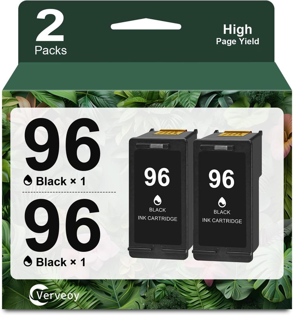 96 96XL Remanufactured Ink Cartridge 2-Pack Compatible for HP 96 C9348FN Black Ink Cartridge for Deskjet 6940 5740 5940 6520 6540 Officejet 7210 7310 Photosmart 2605 2608 Printer Ink (2-Pack, Black)
