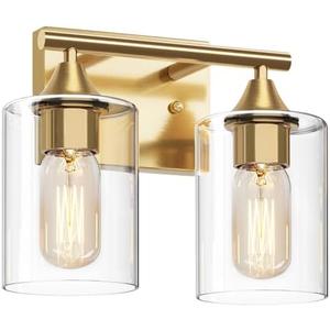 XPEHK Gold Vanity Lights for Bathroom,2-Light Bathroom Light Fixtures,Brushed Brass Gold Wall Sconce Lighting,Modern Wall Lamp for Mirror Bedroom Vanity Table Hallway