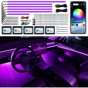 Acrylic Interior LED Strip Light With Wireless APP, RGB 18 in 1 With 175 Inches 600 LEDs Fiber Optic Ambient Lighting Kits for Car, 16 Million Colors Sound Active Function