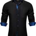 DiBanGu Men's Dress Shirt Long Sleeve Regular Fit Button Down Shirts with Collar Pin Inner Contrast Color Shirt (Black and Blue)