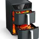 Dual Basket Air Fryer, 12.6QT Family-Size for 10–12 People, XL Basket for 6LB Whole Chicken, DoubleStack Compact Design, 10-in-1 Functions with Reheat, Dehydrate & SyncFinish, Dishwasher-Safe, Black, 6 quarts per layer