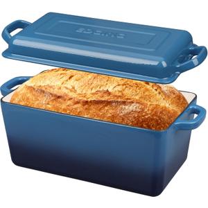 EDGING CASTING Enameled Cast Iron Dutch Oven, Oblong Bread Oven for Sourdough Bread Baking, Baking Pan, Dual Handles, Oven Safe, 4 Quart, Lake Blue