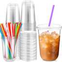 Ziliny 50 Pack 16 oz Plastic Cups with Lids and Straws Clear Disposable Round Bottom Coffee Cups for Iced Coffee, Cold Drinks, Juice, Smoothies, Milkshakes
