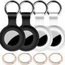 4Pack,for Apple Airtag Holder Case with Keychain,IPX8 Waterproof,Shockproof GPS Air Tag Tracker Cover [Anti-Scratch] [PC+Silicone] for Item Finders Case for Pets,Kids,Luggages-White+White+Black+Black