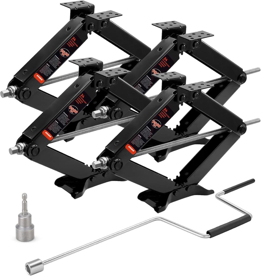 Kohree 9500 lbs RV Stabilizer Jacks 24", Leveling Scissor Jacks for Travel Trailer, Set of 4, Heavy Duty Camper Stabilizer Jacks Kit with Anti-Slip Handle and Drill Socket, Easy to Install