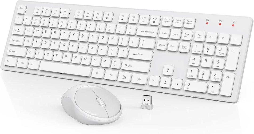 Wireless Keyboard and Mouse, WisFox Full-Size Wireless Mouse and Keyboard Combo, 2.4GHz Silent USB Keyboard Mouse Combo for PC Desktops Computer (Ivory White)