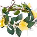 3 x Tropical Flower Crown Headband, Yellow Hawaiian Floral Headpiece, Artificial Summer Hawaii Hair Accessories for Women Girls Hawaiian Party Costume Beach Pool Vacation Photo Props
