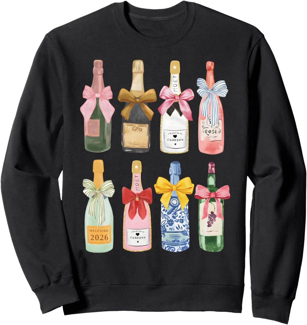 New year 2026 Champagne T-Shirt Cool Glass Coquette Bottle Sweatshirt, S
