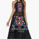 Mexican Dress Embroidered Casual Halter Off Shoulder Maxi Cocktail Dresses Sexy Dress for Women Date Night
Size L