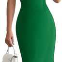 BTFBM Women Short Sleeve Bodycon Ruffle Mermaid Midi Dress | Crew Neck Elegant Classy Dresses For Formal Wedding Guest Cocktail Church, Work Business Casual Outfits, Spring Summer 2026, Green, Small