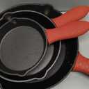 Cast Iron Skillet 3 piece set, cookware set 6, 8, 10 Inches, for frying, saute, &more, easy use in the oven, stove, grill, or campfire, black, with silicone heatresistant cover