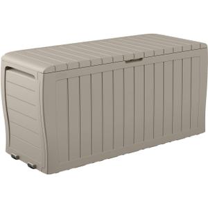 Keter Marvel Plus 71 Gallon Resin Outdoor Storage Box for Patio Furniture Cushions, Throw Pillows, Garden Tools and Pool Floats, Beige
