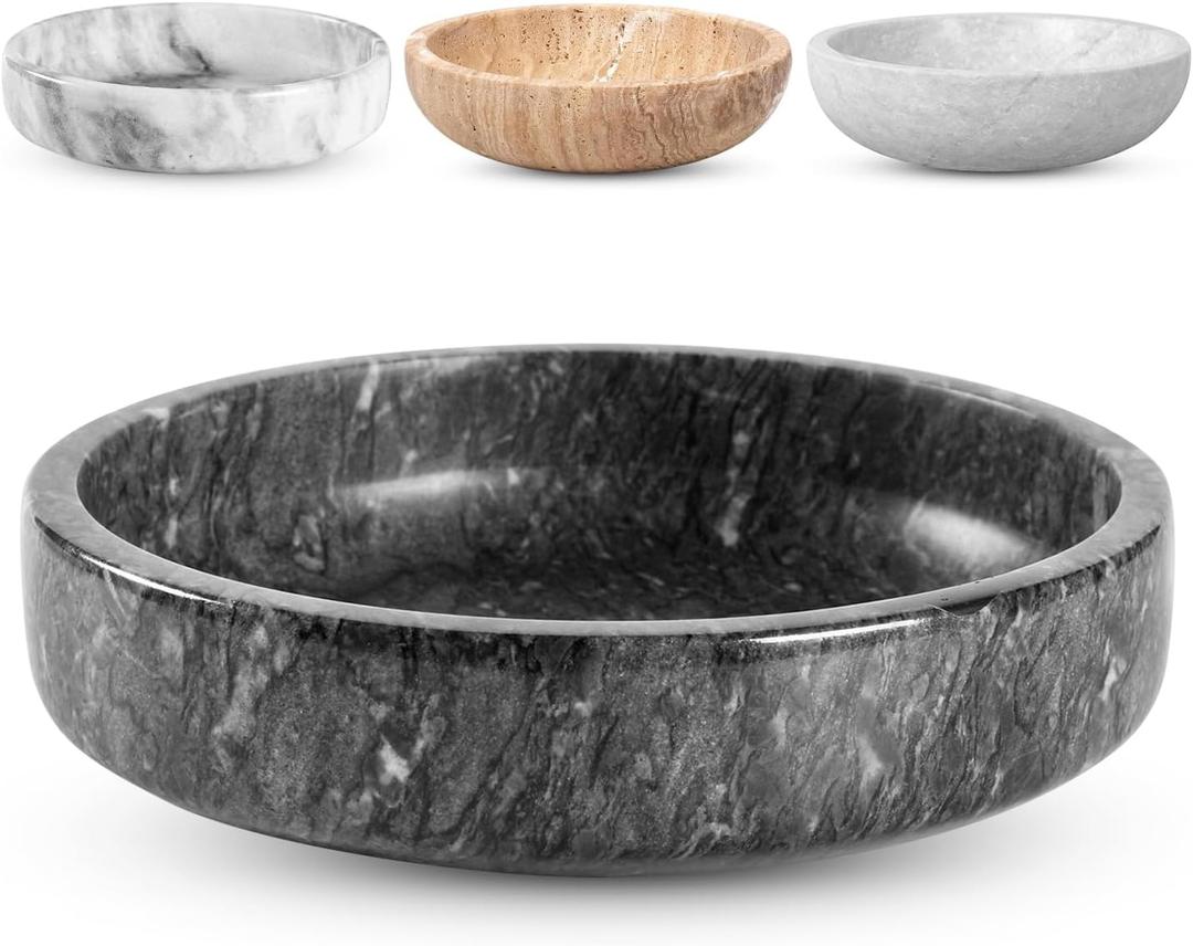FNTSTICGOODS Marble Decorative Bowl - 7.5" Natural Black Solid Marble Centerpiece - Handmade Stone Fruit Bowl - Catch-All or Key Bowl for Kitchen - Modern Minimalist Decor