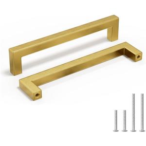 homdiy 6 Pack 6-1/4 Inch Gold Handles for Cabinets Kitchen Cabinet Handles Brushed Brass Cabinet Pulls Gold Hardware for Cabinets Stainless Steel Modern Hardware