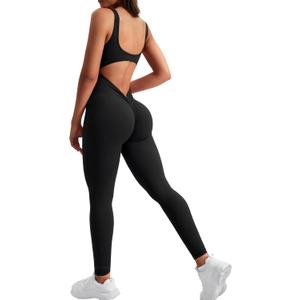 YEOREO Sleeveless Jumpsuits for Women Sexy Backless Gym Bodycon Lizvette V Back Scrunch Butt Rompers (Medium, Black)