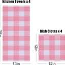 Homaxy Kitchen Towels and Dishcloths Set, 12 x 12 and 13 x 28 Inches, Set of 12 100% Cotton Waffle Weave Check Plaid Kitchen Dish Towels, Super Soft and Absorbent Dish Cloths, White & Pink