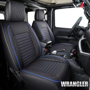 Aierxuan Seat Covers Compatible with Jeep Wrangler 2007-2025 4door JK JL Rubicon EcoDiesel Unlimited Altitude Luminator Concept Pickup Truck Waterproof Leather Full Seat car Cushions Black-Blue