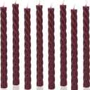 10 Inch Burgundy Spiral Taper Candles, 8 Pack Unscented Dripless Long Burning Candlesticks, Dark Red Glossy Tapered Candles for Dinner Party, Wedding Shower & Home Decor (Burgunry)