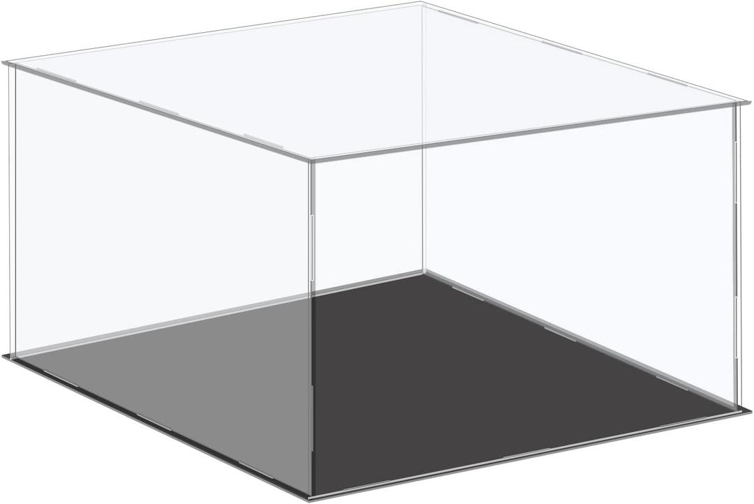 MECCANIXITY Acrylic Display Case Plastic Box Cube Storage Box Clear Small Assemble Dustproof Showcase 16.1x16.1x8 Inch for Collectibles Items