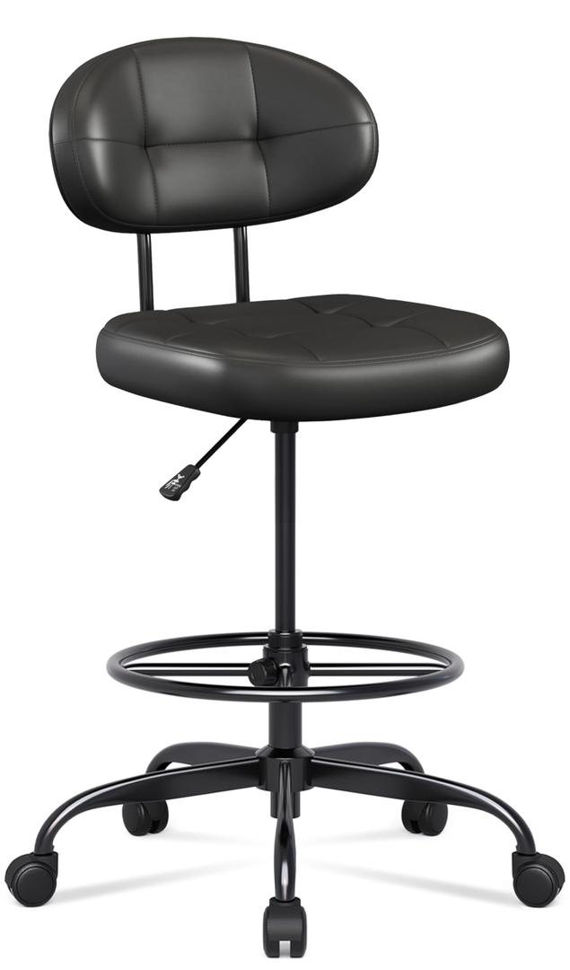 Misolant Drafting Chair Without Arms, Tall Office Chair with Footrest Ring for Standing Desk, Small Faux Leather Executive Office Chair with Adjustable Height for Bar Lab Counter Height Desk, Black Misolant Drafting Chair Without Arms, Tall Office Chair with Footrest Ring for Standing Desk, Small Faux Leather Executive Office Chair with Adjustable Height for Bar Lab Counter Height Desk, Black