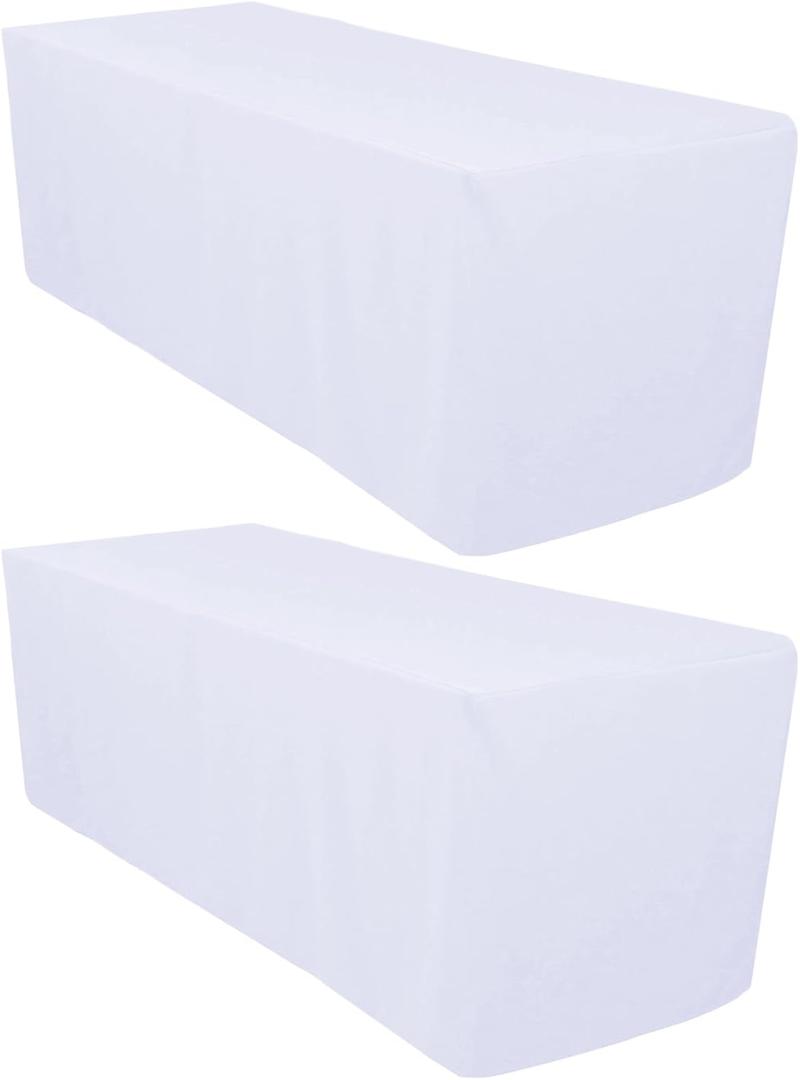 Surmente Pack of 2 White Fitted Tablecloths for 6 Foot Rectangle Tables, White Table Covers for Weddings, Banquets, or Restaurants (72" x 30") Surmente Pack of 2 White Fitted Tablecloths for 6 Foot Rectangle Tables, White Table Covers for Weddings, Banquets, or Restaurants (72" x 30")