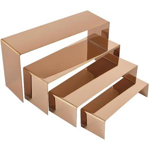 PROFIKLA 4 Pcs Stainless Steel Display Risers, Display Stand for Cupcake Dessert Perfume Purse Handbag Shoe and Funko Pop, Rose Gold