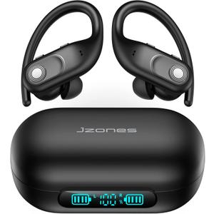 Jzones Wireless Earbuds Bluetooth Headphones 130Hrs Playtime with 2500mAh Wireless Charging Case LED Diaplay Hi-Fi Waterproof Over Ear Earphones for Sports Running Workout Gaming (Black)
