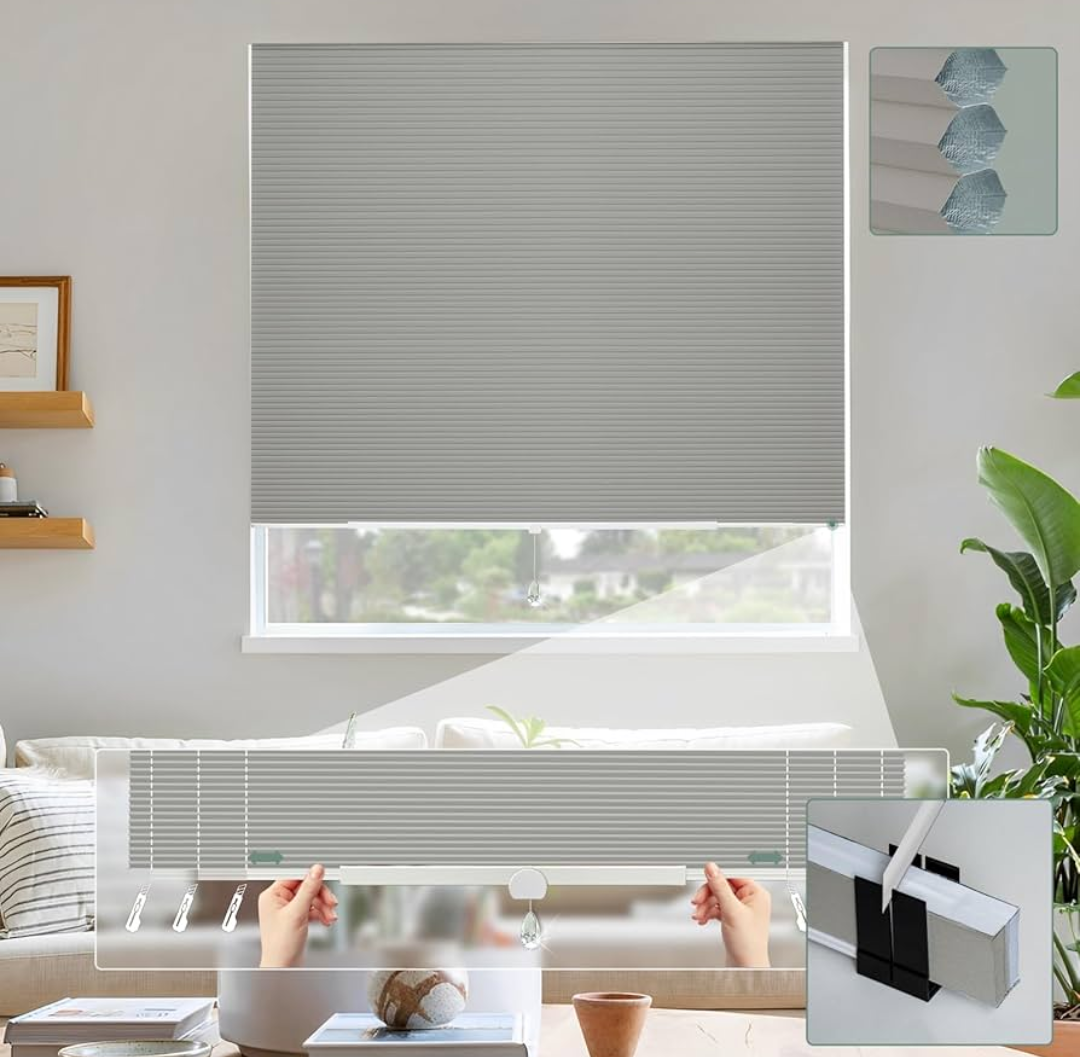 Blankendon Cellular Shades No Tools No Drill Custom Honeycomb Blinds Blackout for Window Easy Cut to Size Cellular Blind Pearl White, 39" W(27"-39") x 64" H 2Packs