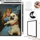 Vintage Creepy Girl Holding Ugly Dog Poster Victorian Gothic Girl and Monster Puppy Wall Art Surreal Weird Fantasy Print Decor for Horror & Whimsical Aesthetic Rooms 12x18inch Black Aluminum Frame