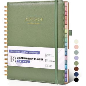 Monthly Planner 2026, 12 Months Hardcover Calendar Planner from January 2026 - December 2026, 7.4'' x 9.6'' Monthly Planner with Tabs, Spiral Daily Planner Perfect for Office School Teacher Student, Green
