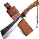 Japanese Style High Carbon Steel Machete with Red Sandalwood Ergonomic Full Tang Handle and Wood-Leather Sheath, for Camping, Hiking, Yard Work, and Survival, for Men Women