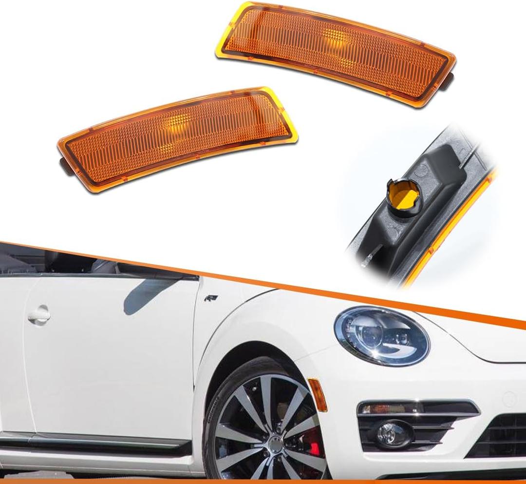 ADIIL Amber Lens Side Marker Lights Housings Compatible with VW Beetle 2012-20192018-up VW Ti-guan, Replace OEM Front Bumper Sidemarker Housing Kit