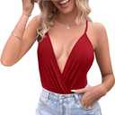 SweatyRocks Women's Deep V Neck Backless Cami Top Ruched Wrap Bodysuit Jumpsuit (Burgundy)