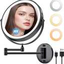 Rechargeable Wall Mounted Lighted Makeup Mirror 30X Magnifying Mirror with Light Dimmable LED Bathroom Mirror Black 360Swivel Adjustable Vanity Mirror Arm (Black 1, 8.3" L x 9.5" W)
