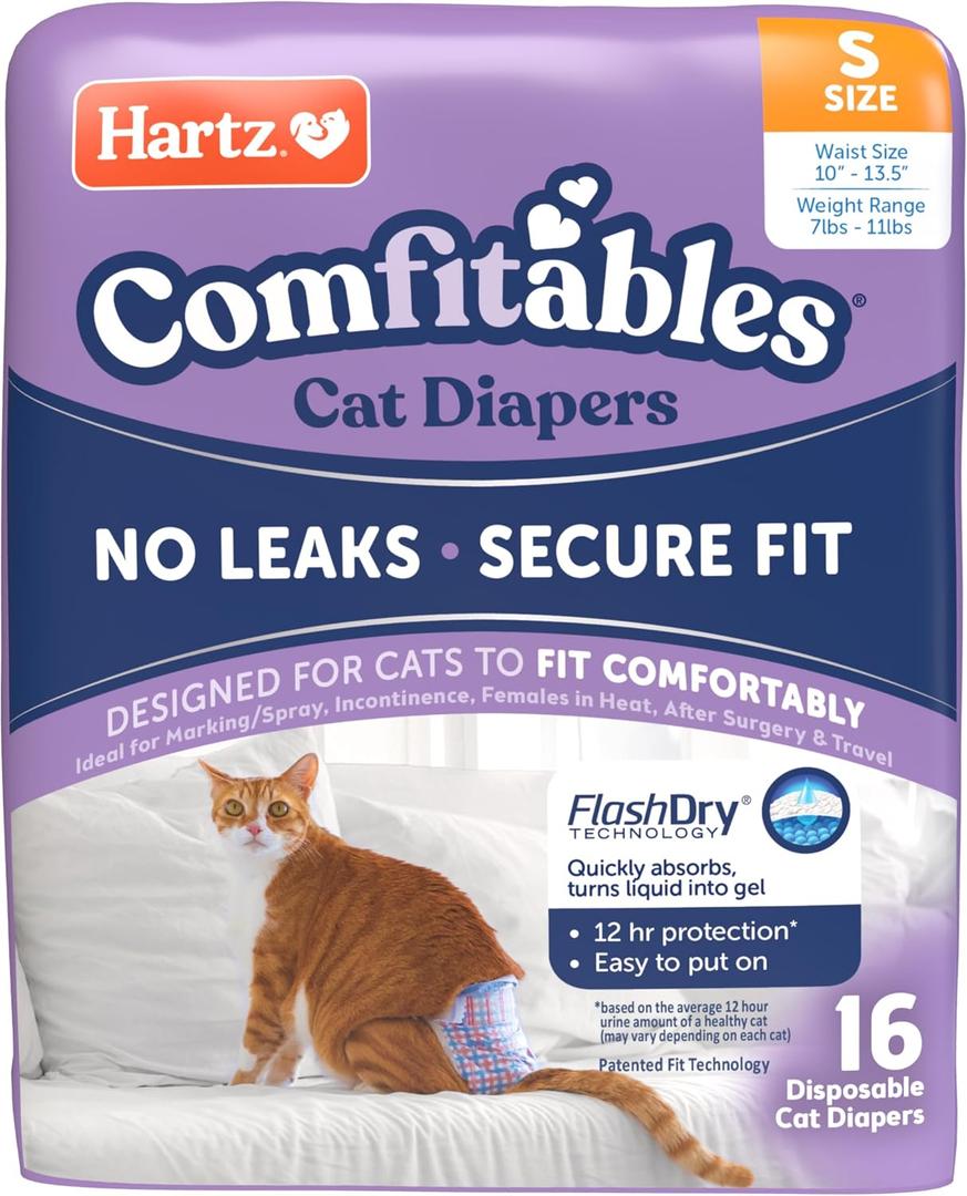 Hartz Comfitables Cat Diapers, Size S, 16 Count, Comfortable & Secure Fit, Easy to Put On 