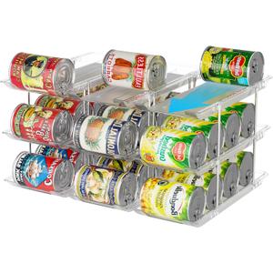 Can Organizer For Pantry Canned Food Goods Organizer For Cabinet Clear Automatic Rolling Can Storage Organizer Pantry Holders Rack, Holds Up to 36 Cans