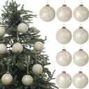 Leyndo 9 Pcs 4 Inch Glitter Cream Beaded Balls Ornaments for Christmas Tree Plastic Christmas Balls Ornaments Decorative Hanging Tree Decorations for Home Xmas Holiday Party Decor