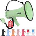 Pyle 50W Megaphone Bullhorn - Portable, Automatic Siren & Adjustable Volume, Projection Range Up to 1200 Square Yards, Aux Input, Talk, Siren, Music, Whistle, & Record, Shoulder Strap (Black) (Green)