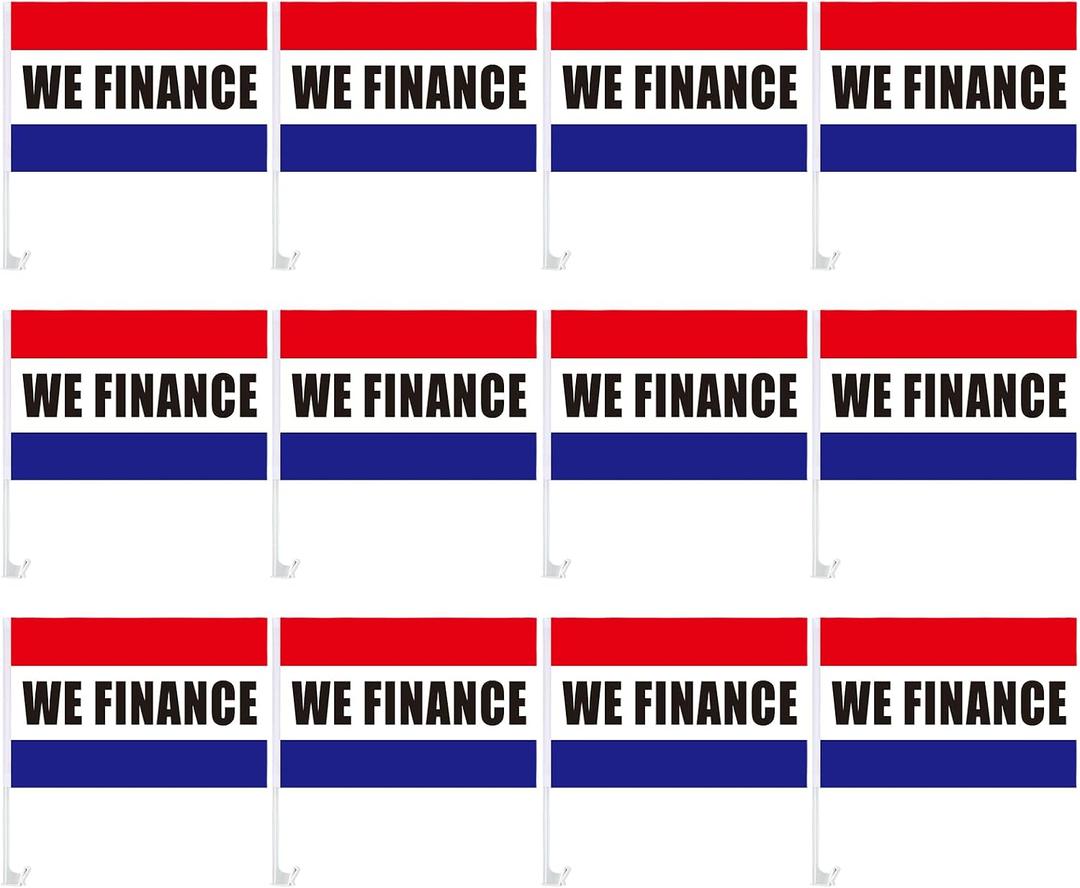 SmoothNovelty 12 Pcs Window Clip on Flag 12 x 16 Inch Red Advertising Sign Single Sided Car Dealer Flags for Auto Dealers Vehicle Cars Accessories(We Finance)