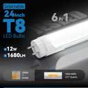 JESLED T8 24 Inch LED Light Bulbs, F17T8 Fluorescent Replacement, 12W 1680LM, Selectable 6 CCT (3000K-6500K), Type A+B Plug & Play/Ballast Bypass, Dual-Ended, Frosted, 4 Pack, ETL Listed