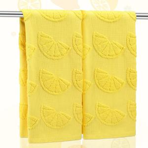 2 Pcs Lemon Hand Towels for Bathroom Decor 100% Cotton Jacquard Weave Soft Absorbent Dish Washcloth Yellow Bath Towel for Bathroom Kitchen Tropical Gifts, 14 x 29 Inches