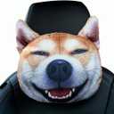 Originality Car Seat Headrest Neck Pillow, Cartoon Shiba Inu Headrest Neck Funny Vivid 3D Plush Husky Dog Car Neck Pillow Cute Puppies Car Headrest Pillow (Husky), Onesize, Yellow