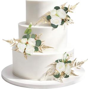 3PCS Ivory Cake Flowers Wedding Cake Topper Flowers for Cake Decorating Floral Cake Decorations for Wedding Anniversary Birthday Party Home Decor (Ivory White), Length: 13cm, Width: 5.42cm