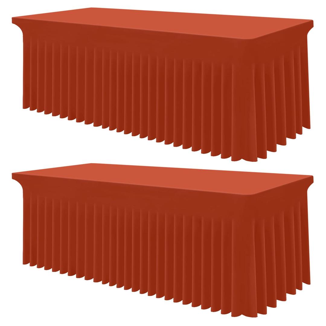 Smiry Spandex Tablecloth 2 Pack, Elastic Fitted Stretch Tablecloth for 6FT Rectangle Tables, Waterproof Washable Table Cover Skirt for Outdoor, Wedding, Banquet & Parties (Rust, 72Lx30Wx30H Inch) 