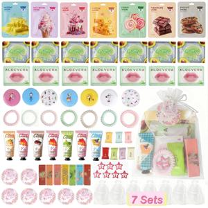 77PCS Spa Party Supplies for Girls, Spa Party Favors Include Facial Masks,Under Eye Patches, Lip Balm, Hair Rings, Makeup Mirrors, Hand Cream, Compressed Towel, for Teen Girls, Sleepover Party gifts
