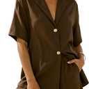APAFES Womens 2 Piece Linen Short Sets Summer Button Down Shirt Shorts Casual Lounge Beach Vacation Outfits with Pockets, L