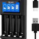 SUKAI Smart LCD Battery Charger for AA/AAA Ni-MH/Ni-Cd - 4-Slot USB Fast Charger with LCD Display, Independent Charging Ports & Auto-Safety Protection