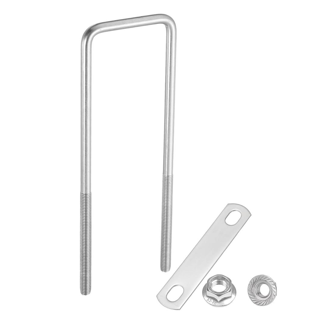 uxcell M10 6-5/16 Inch Inner Wide Square U Bolts, 8-1/4 Inch Length 304 Stainless Steel U-Bolts with Flange Hexagon Nuts, Frame Plates for Trailer, Automotive, (160mm W x 210mm L)